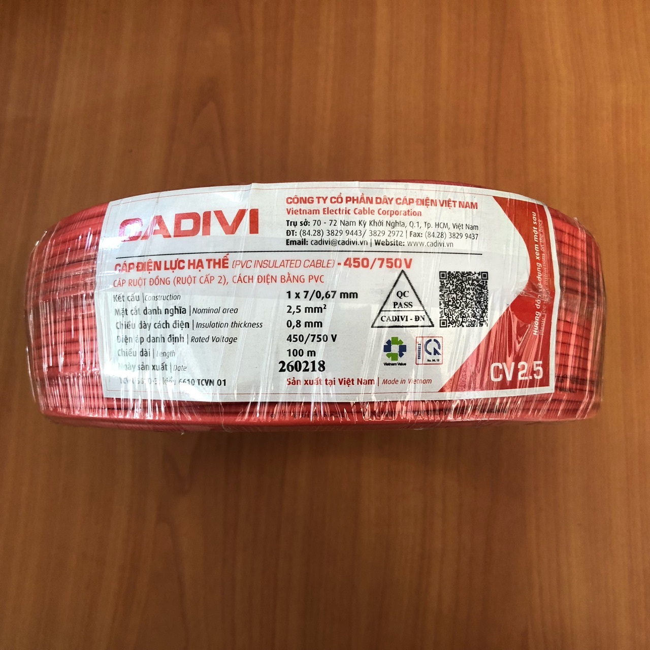 Dây điện đơn CV 3 Cadivi, màu đỏ, cuộn 100m